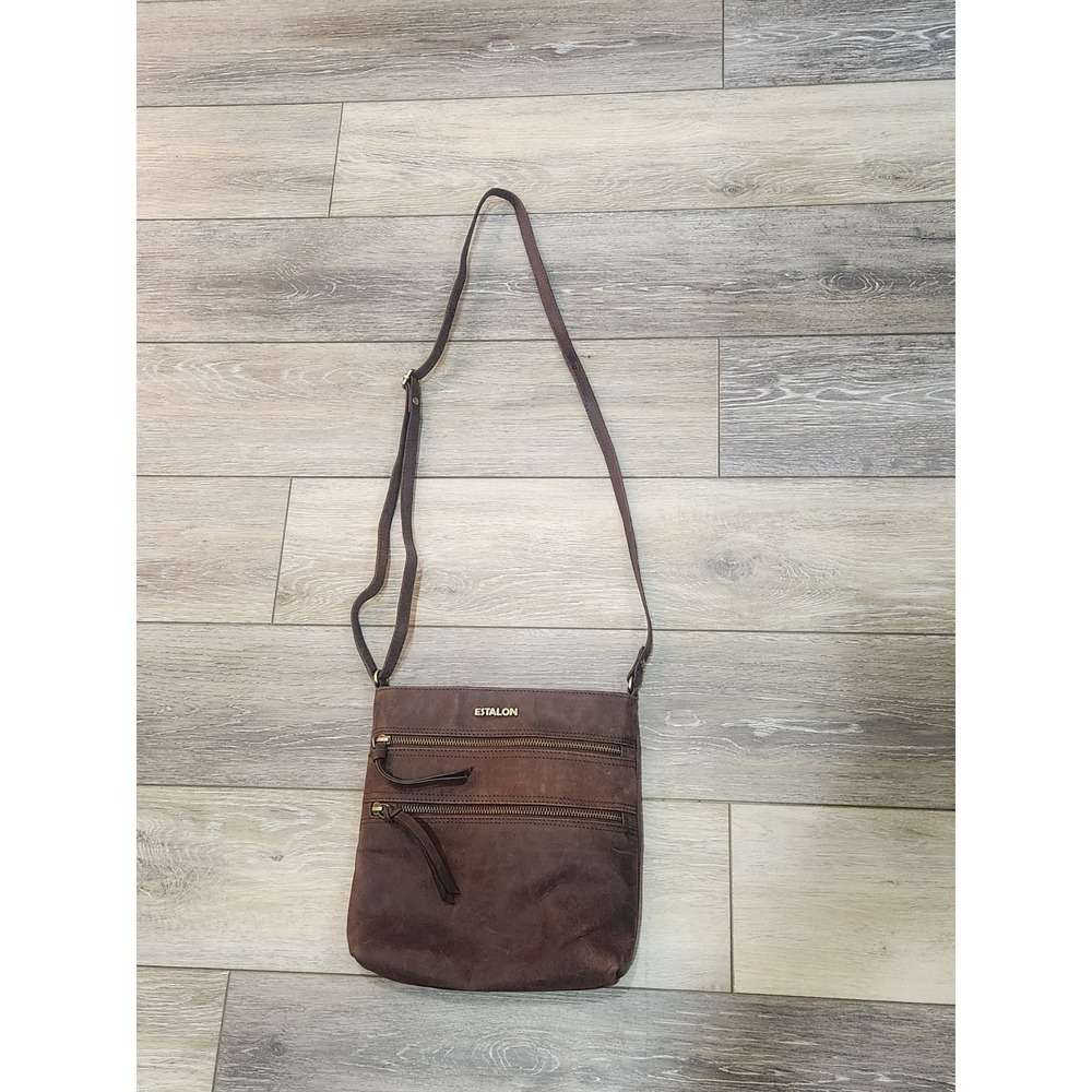 Estalon Brown WAXED OILED Leather LONG Shoulder Bag BoHo SLIM Crossbody Purse